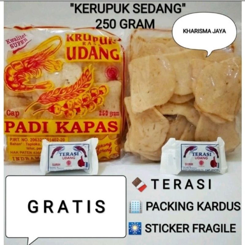 

OLEH2 KHAS CIREBON KERUPUK UDANG PADI KAPAS SEDANG @250 GR LANGSUNG GORENG BONUS TEH/ TERASI/ CANDY