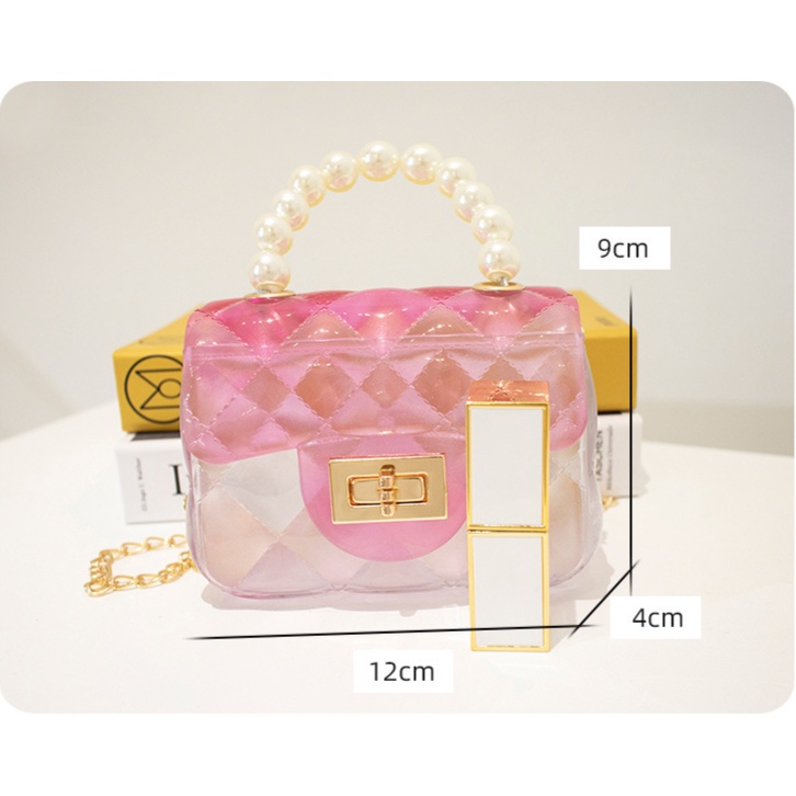 Transparan Jelly Tas Wanita Bag Bahu Selempang Gold Chain