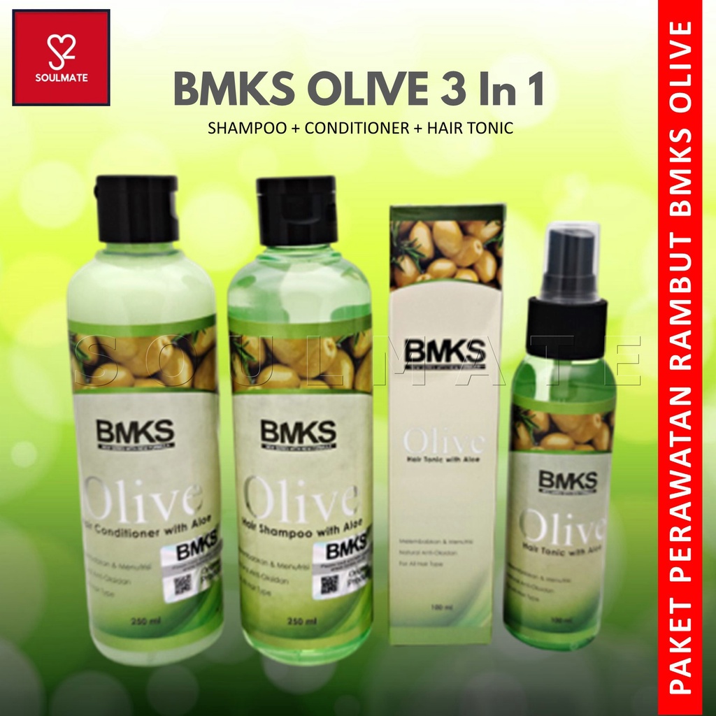 Paket Penyubur Rambut Shampo + Tonic + Kondisioner Ampuh Menumbuhkan Menebalkan | BMKS Olive