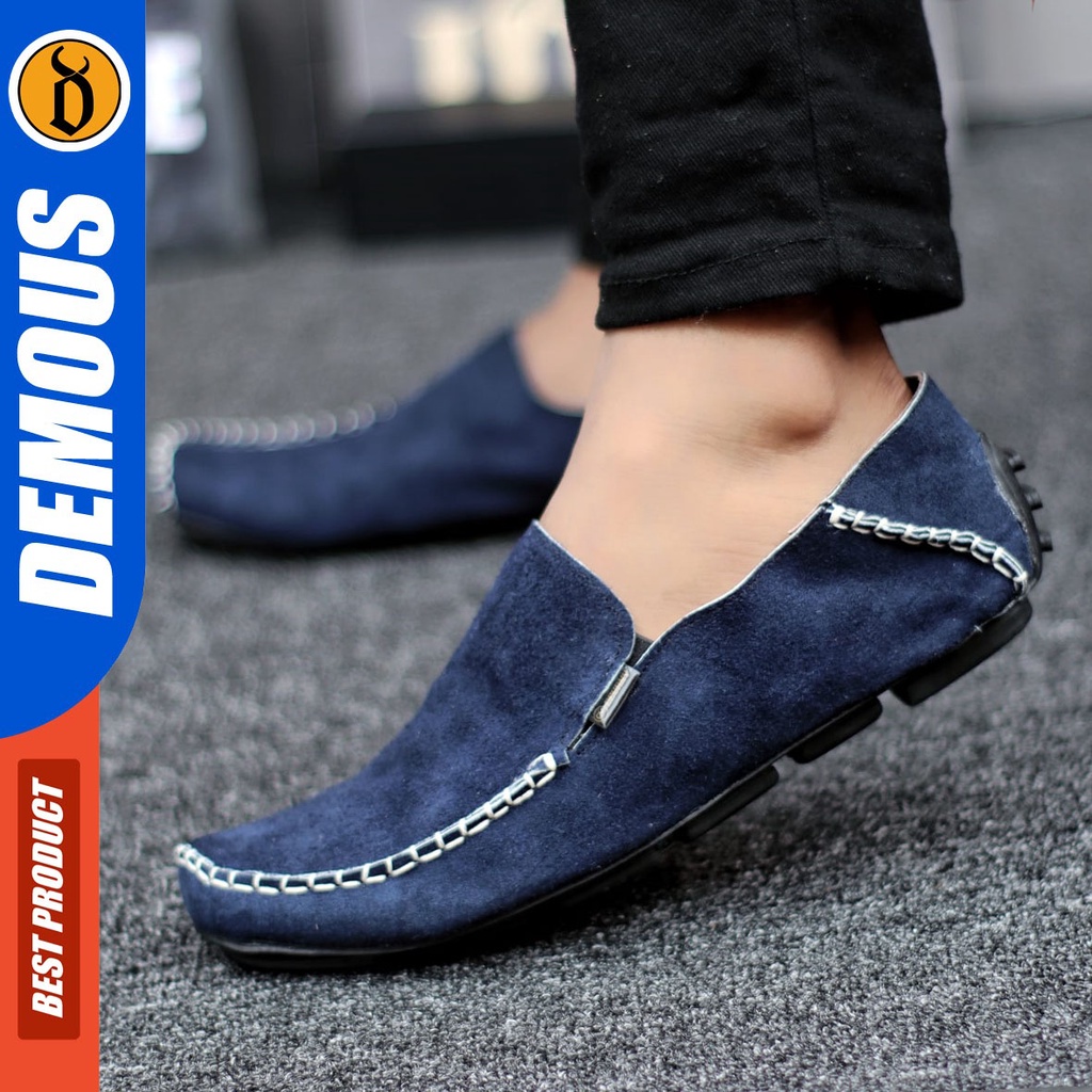 DEMOUS Mocsue - Sepatu Slip On Casual Kulit Asli Slop Santai Pria