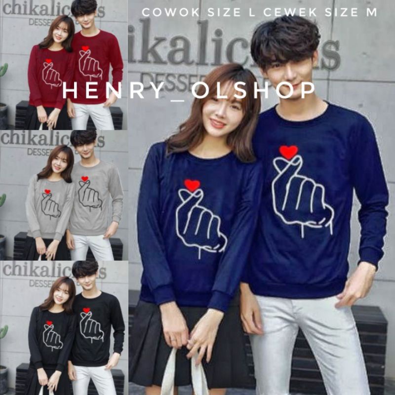 BAJU COUPLE SWEATER COWOK CEWEK PASANGAN MODEL KOREA BTS SALANG BUSANA HAND LOVE CINTA KAMU JAKET