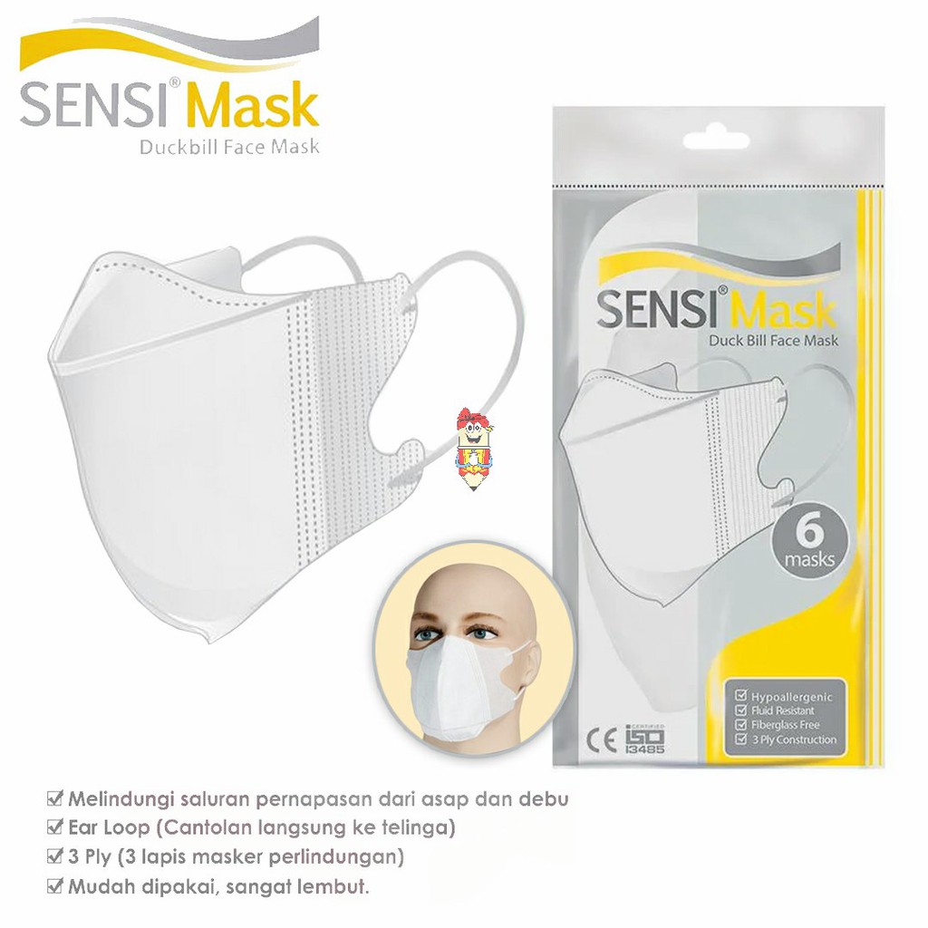 Masker Sensi Duckbill Face Mask 3 Ply dan Earloop kemasan