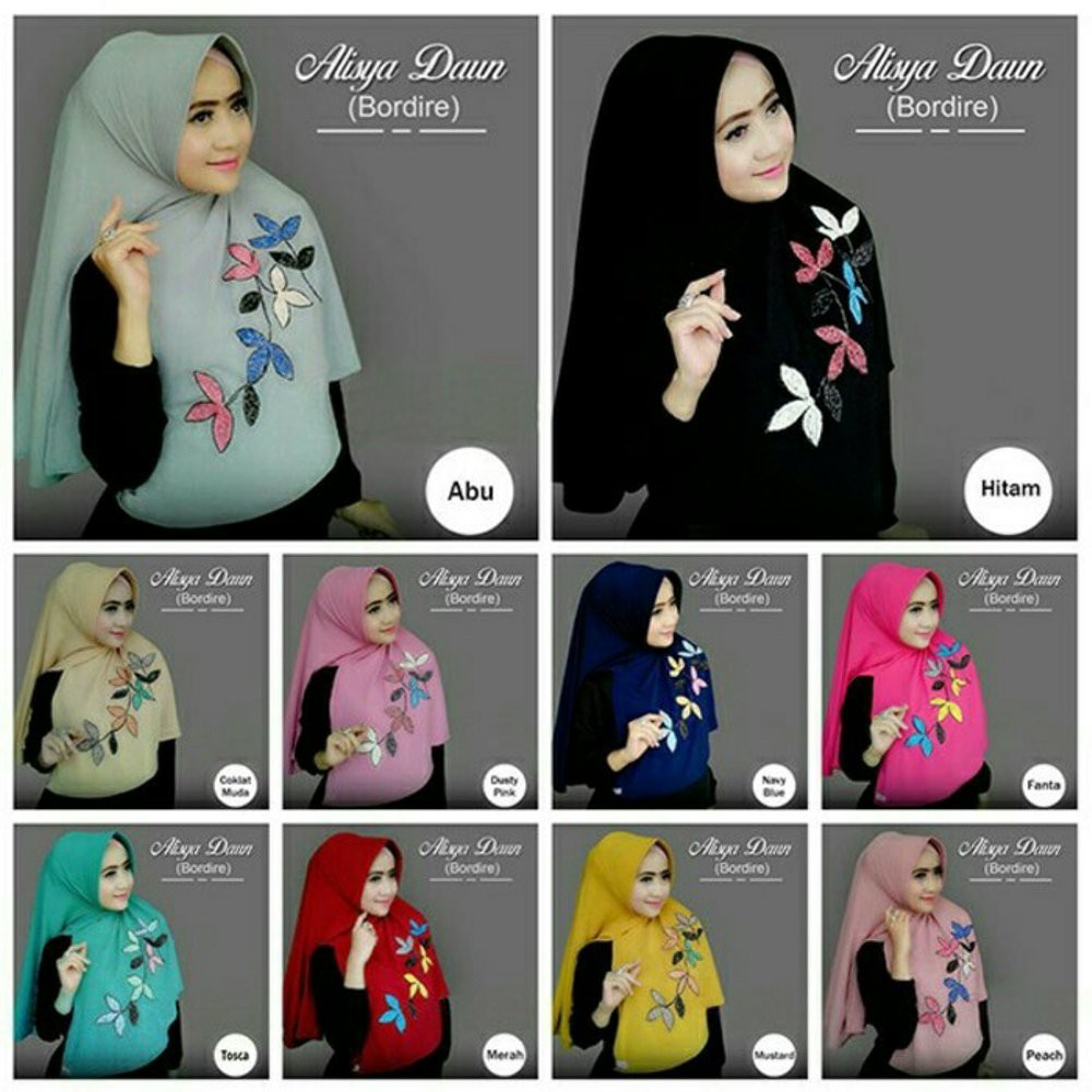 Jual Hijab Jilbab Khimar Instan Alisyah Daun Bordir Diskon