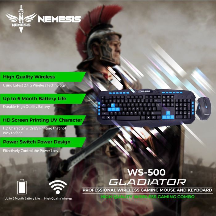 Keyboard mouse gaming wireless combo nyk nemesis gladiator ws-500