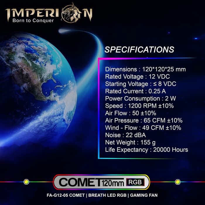 Fan / Kipas Gaming Imperion FA-G12-05 Comet 120mm, RGB