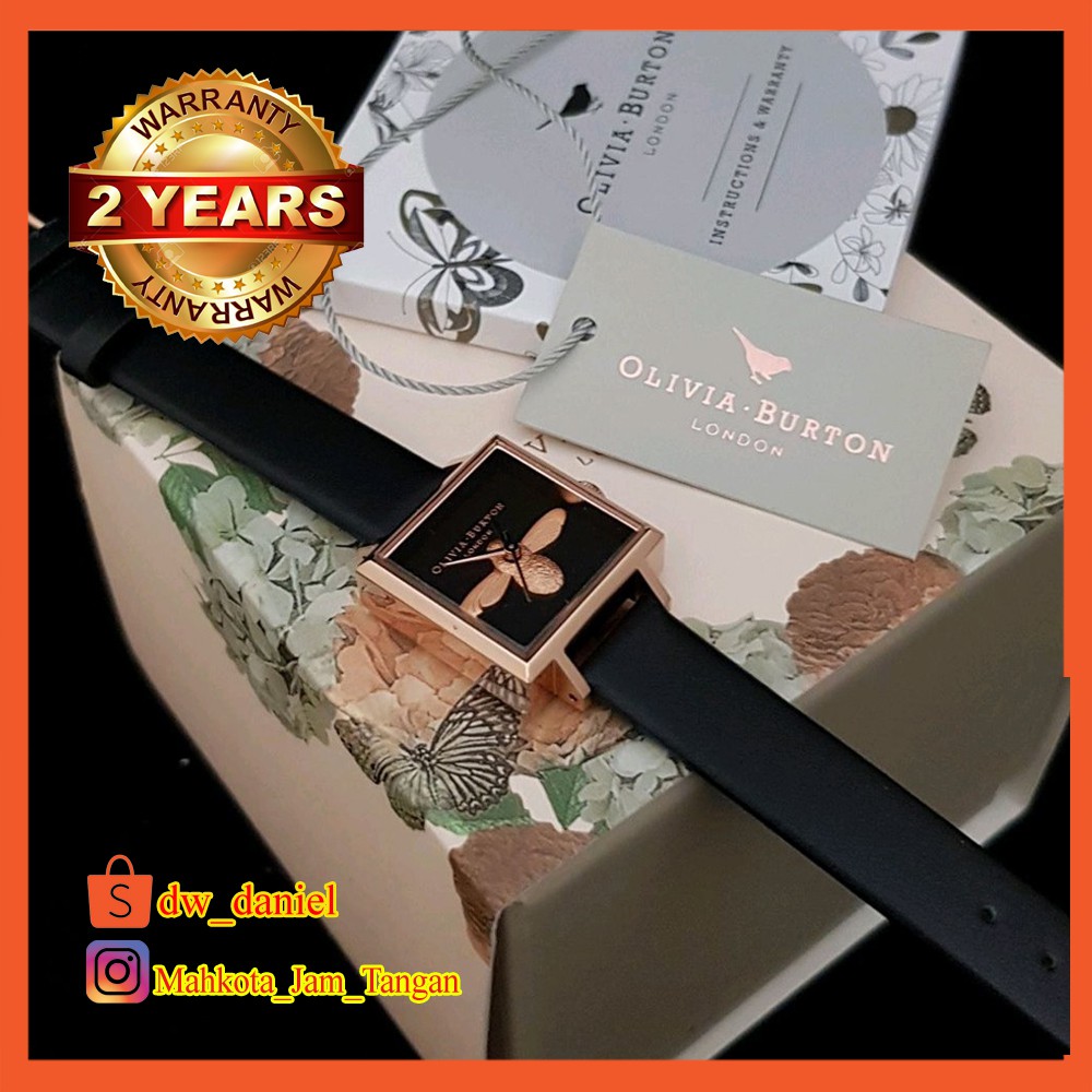 Watch Olivia Burton Original Square Dial 3D Bee Black Rosegold