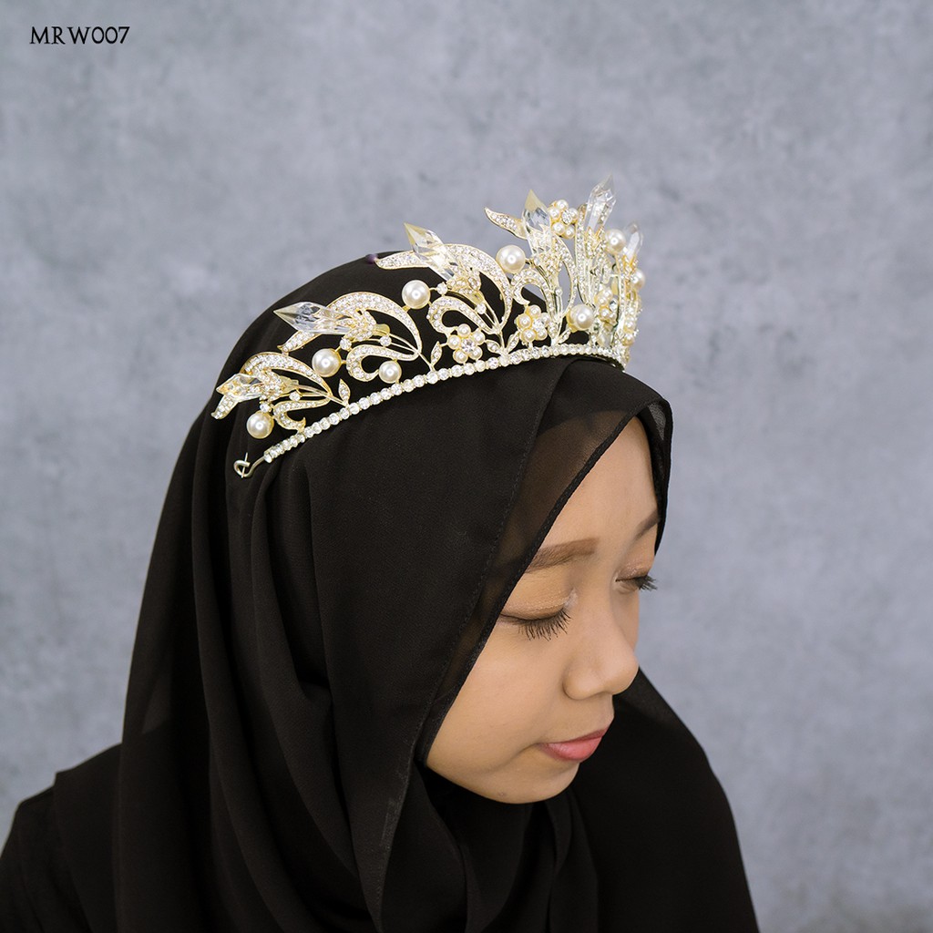 [BISA COD] MAHKOTA PENGANTIN MUTIARA AKSESORIS HIJAB SILVER MRW007