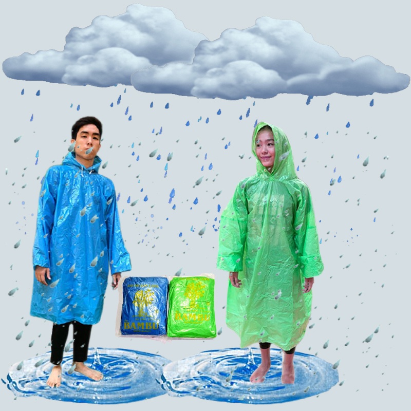 [BISA COD] Jas Hujan LDPE Plastik Poncho Ponco Raincoat Travel Ringan Event MURAH Tebal GOjek Grab Motor Sepeda