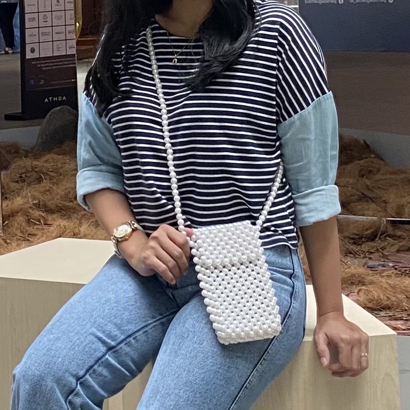 Amira Phone Bag - Pearl / Tas Hp Manik Manik Mutiara