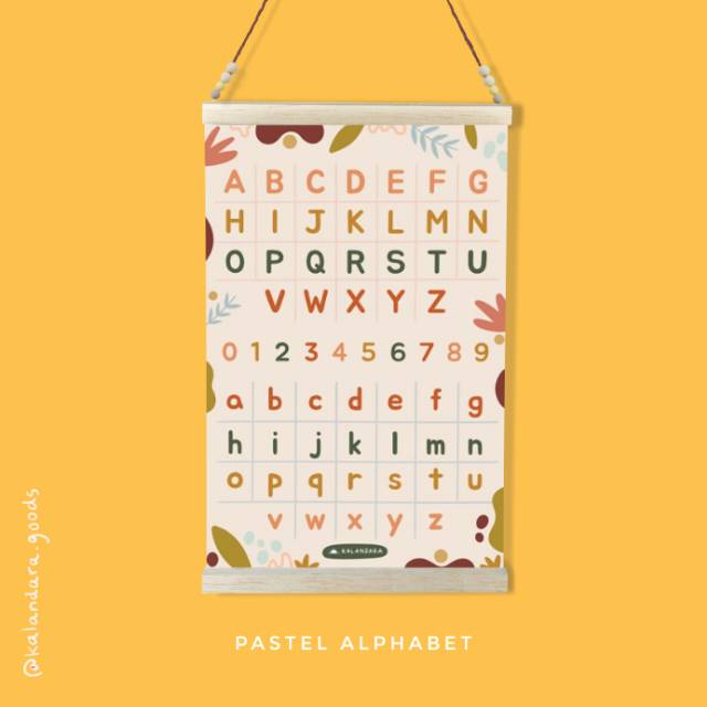 

Poster kanvas anti air untuk anak type alfabet pastel frame kayu tali kulit