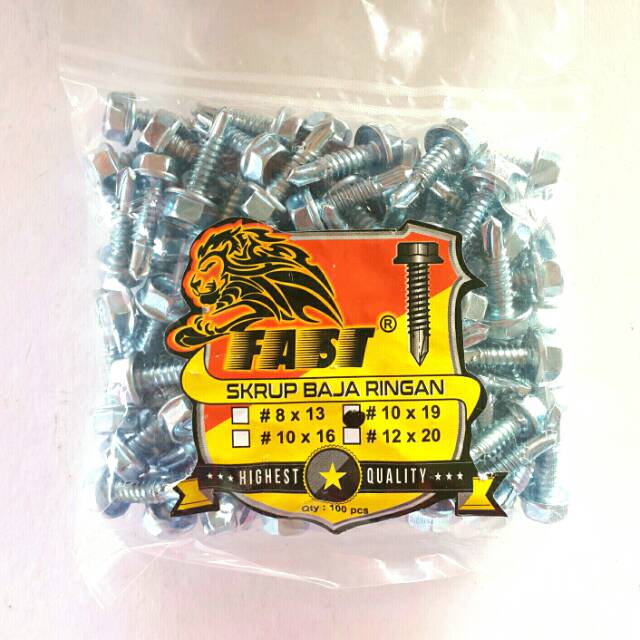 Baut Sekrup Roofing Lion Steel / Baut Baja Ringan 2cm Kunci 8mm / Baut RangkaBaja Ringan 10 x 19 Isi