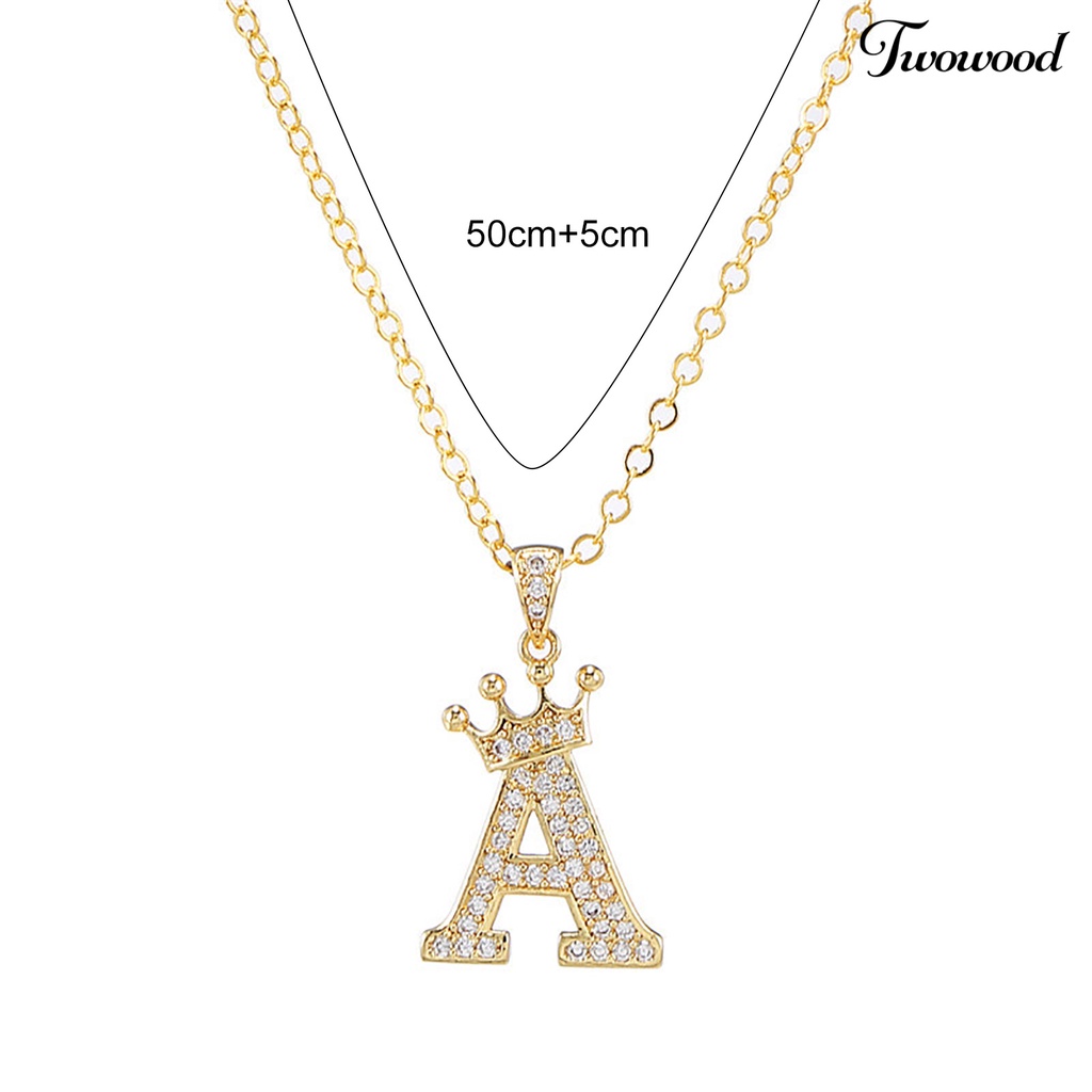 Twowood Letter Necklace Rhinestone Crown Letter Pendant Adjustable Chain Women Necklace for Gift