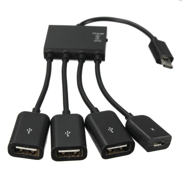 Multifunction Micro USB OTG Hub 4 in 1 Data Cable &amp; Charge - M3H4 - OMUA5ABK Black