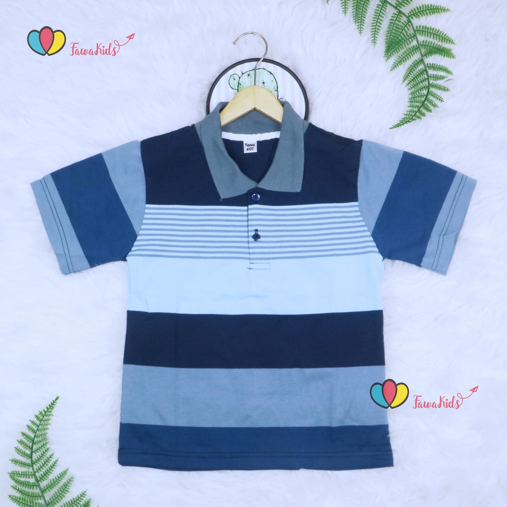 Kerah Salur T-Shirt Anak Laki uk 3-5 Tahun / Kaos Salur Baju Adem Lengan Pendek Murah Harian Polos