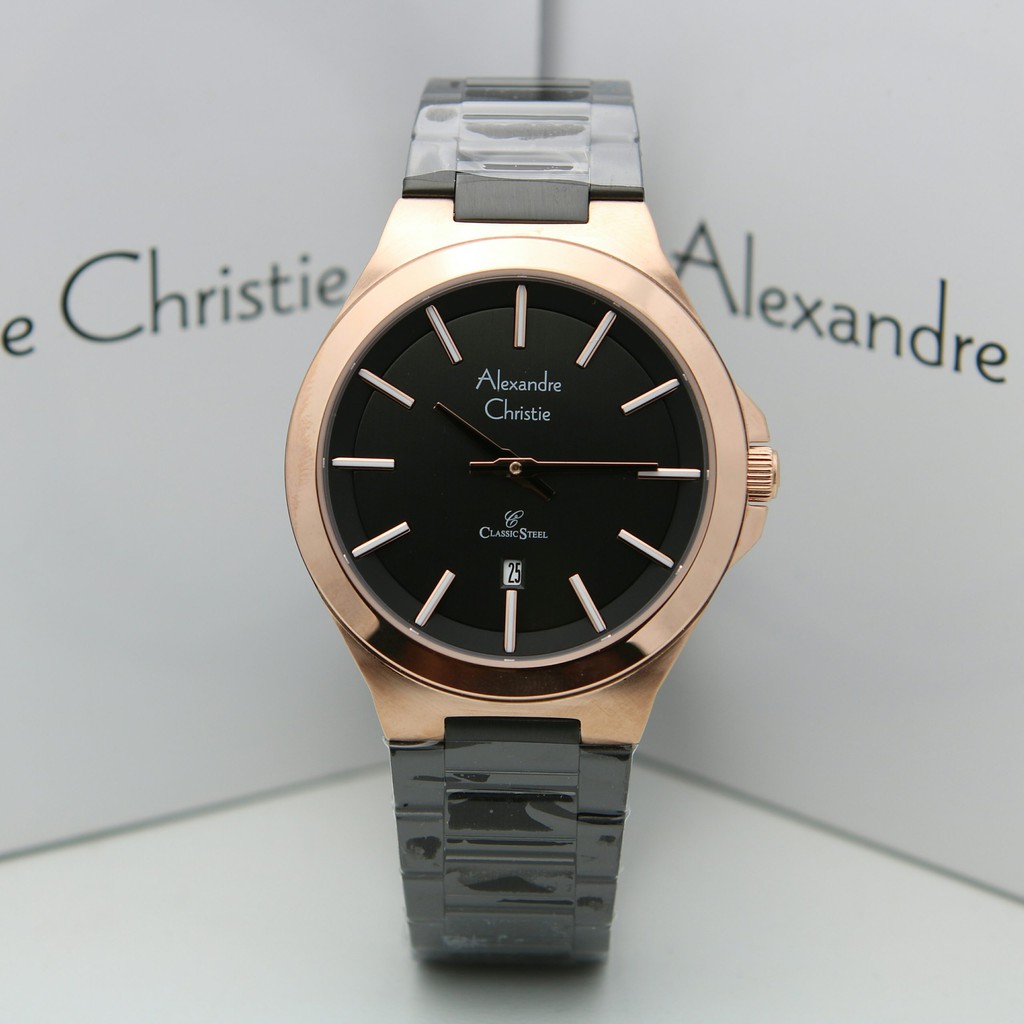 Jam Tangan Pria Alexandre Christie AC 8634 MD BBRBA Black Rosegold Stainless Original