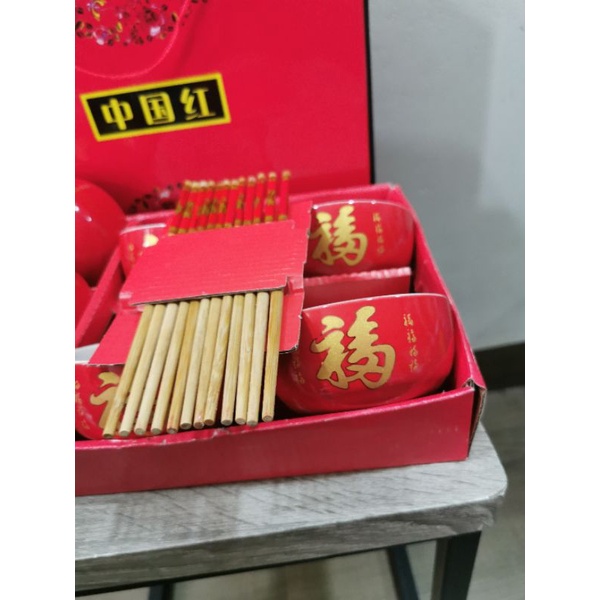 Hampers CNY New Year Imlek Bowl Set isi 6 Plus Sumpit Kotak Hantaran Imlek Kado Ulta Party New Year