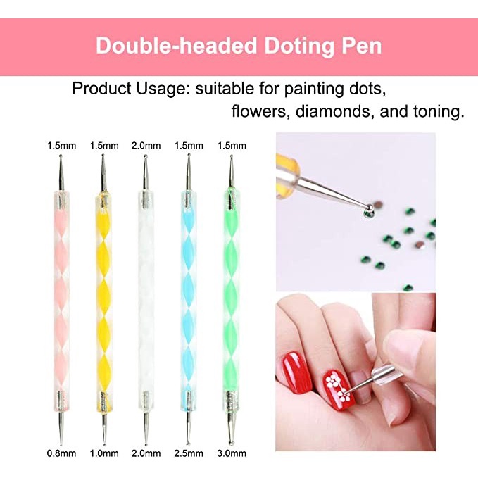 Alat Lukis Kuku nail art Dotting tools  kutek gel Dot pen titik isi 5