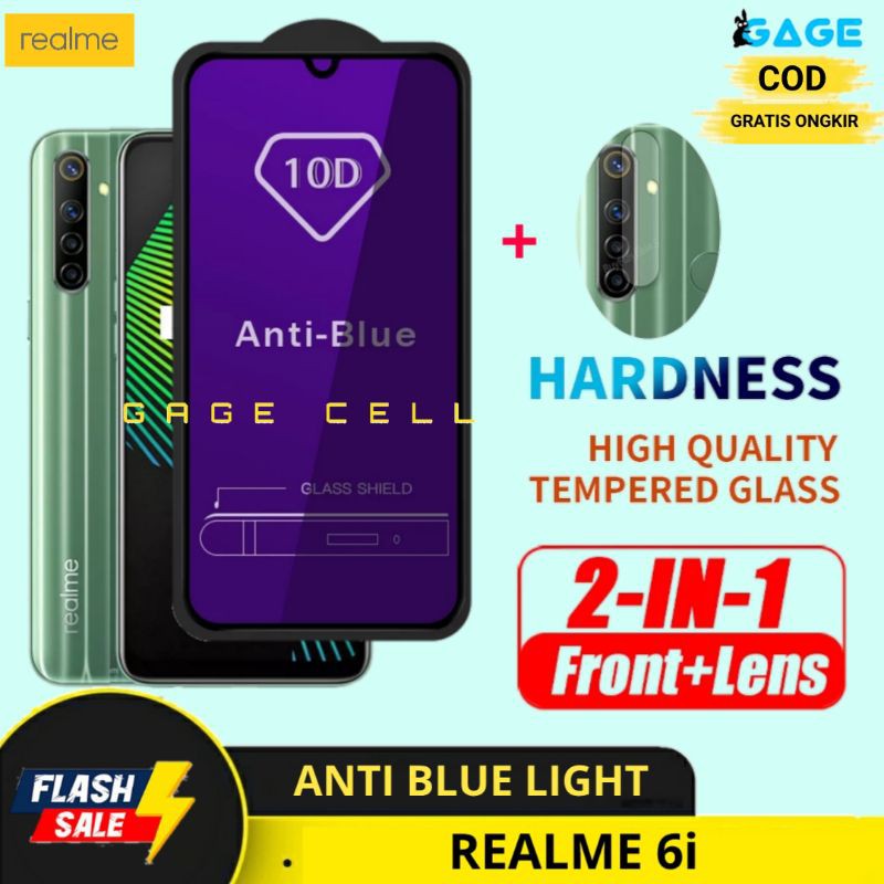 2IN1- TEMPERED GLASS ANTI BLUE LIGHT REALME 6i TG ANTI GORES RADIASI FULL LAYAR REALMI 6i PREMIUM