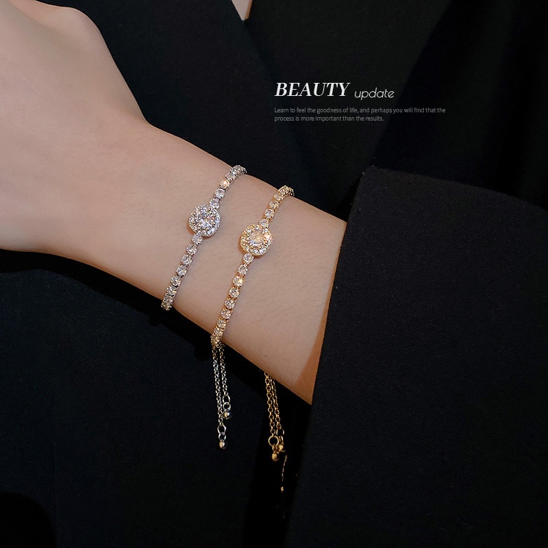 2022 Gelang Tangan Tembaga Adjustable Hias Full Berlian Imitasi Bentuk Kotak Untuk Wanita
