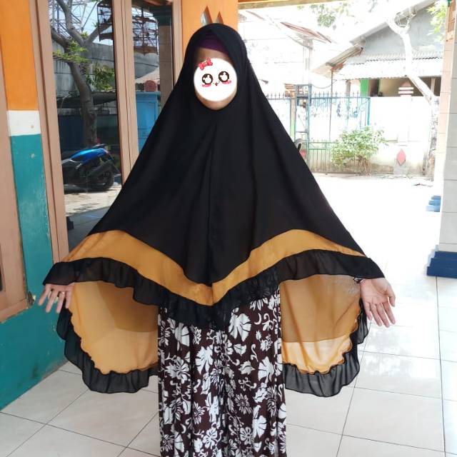 COD Gratis Free Ongkir Khimar Hijab Bergo LV Pet Antem Hitam Gold Ceruti Ceruty Dua 2 Layer Preloved