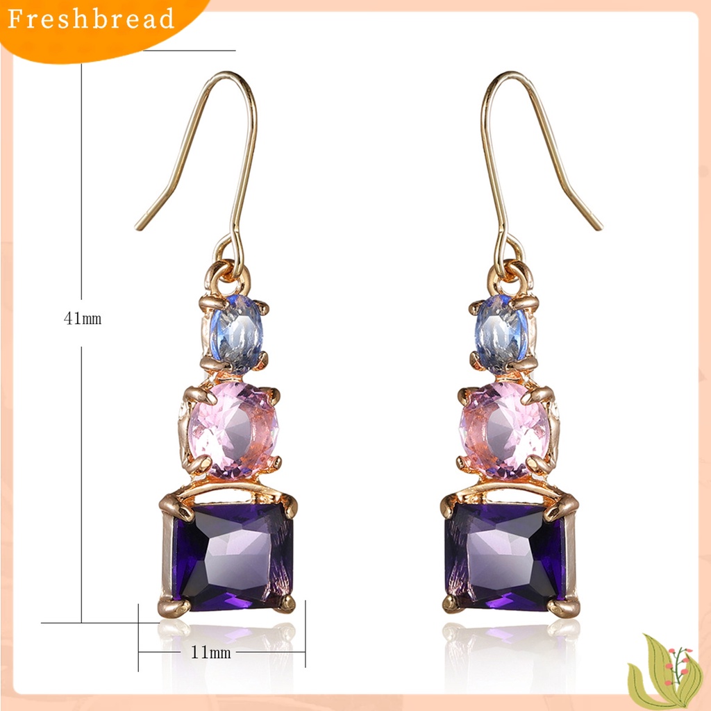 Terlaris 1 Pair Women Hook Earrings Skin-friendly Shiny Surface Copper Dangle Earrings with Large Faux Crystal for Wife