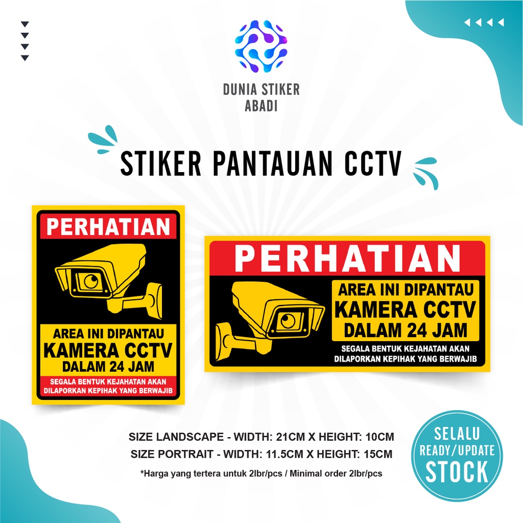 

Stiker Pantauan CCTV 24 Jam (21x10cm & 11,5x15cm) - Per/2 lembar
