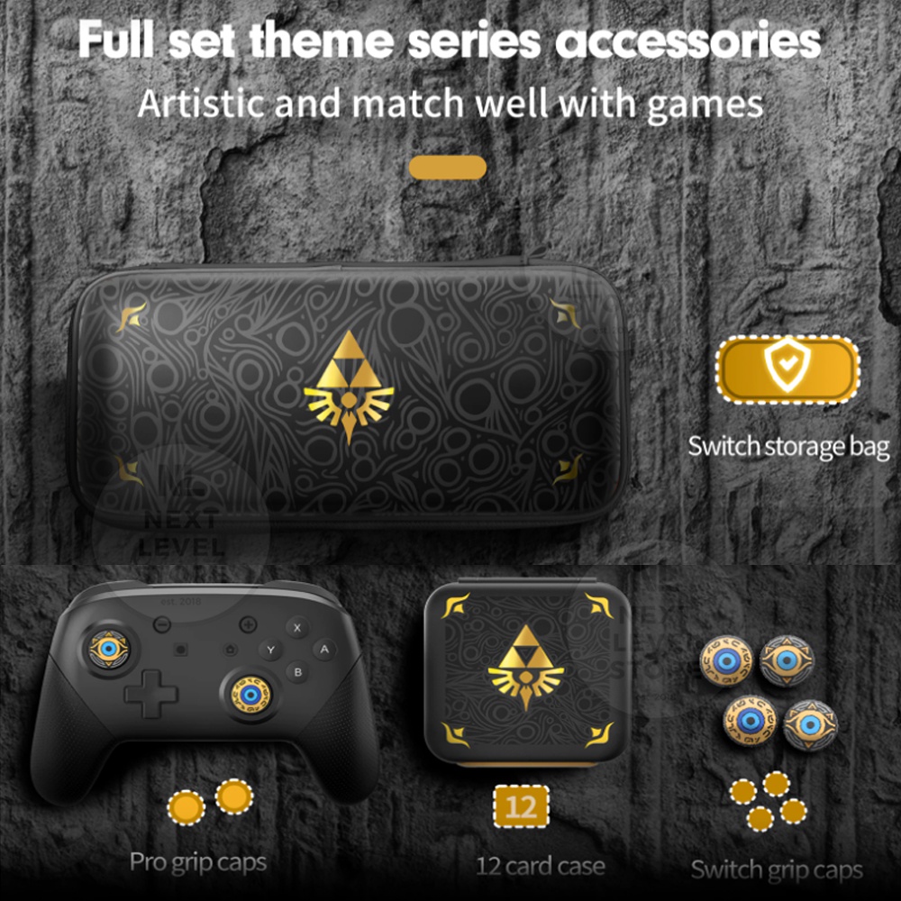 IINE Zelda Accessories Set Nintendo Switch V1 V2 OLED Original - Analog Joystick Pro Controller Cap Magnetic Card Case Pouch ORIGINAL