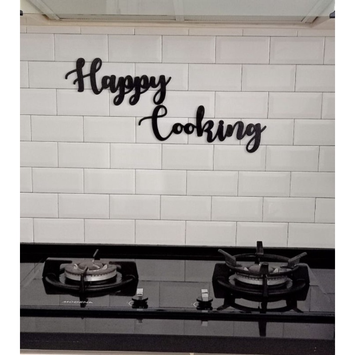 Hiasan Dinding Dapur  Tulisan  Kayu Happy Cooking Shopee 