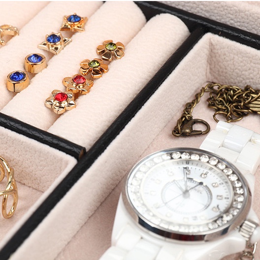 COD/Kotak Penyimpanan Perhiasan Jam Tangan /Kotak Perhiasan Kulit /Cincin Anting Kalung Jewelry Box 2 Tingkat/Multifungsi Kotak Perhiasan/Termurahkotak Jam Tangan/kotak Jam Tangan/kotak Perhiasan /Jewerly Box with Mirror Hadiah untuk keluarga  teman