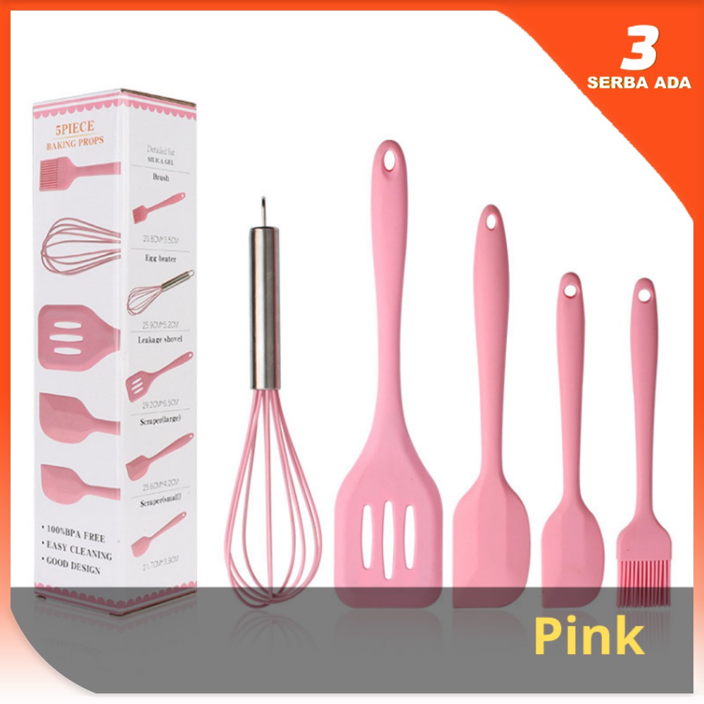 Spatula Set Alat Masak 5 In 1 Sutil Silikon Kocokan Spatula Silicon / Peralatan Masak Set