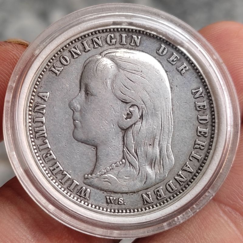 Uang Koin Perak Kuno 1 Gulden Wilhelmina Longhair Tahun 1892 Silver Coin