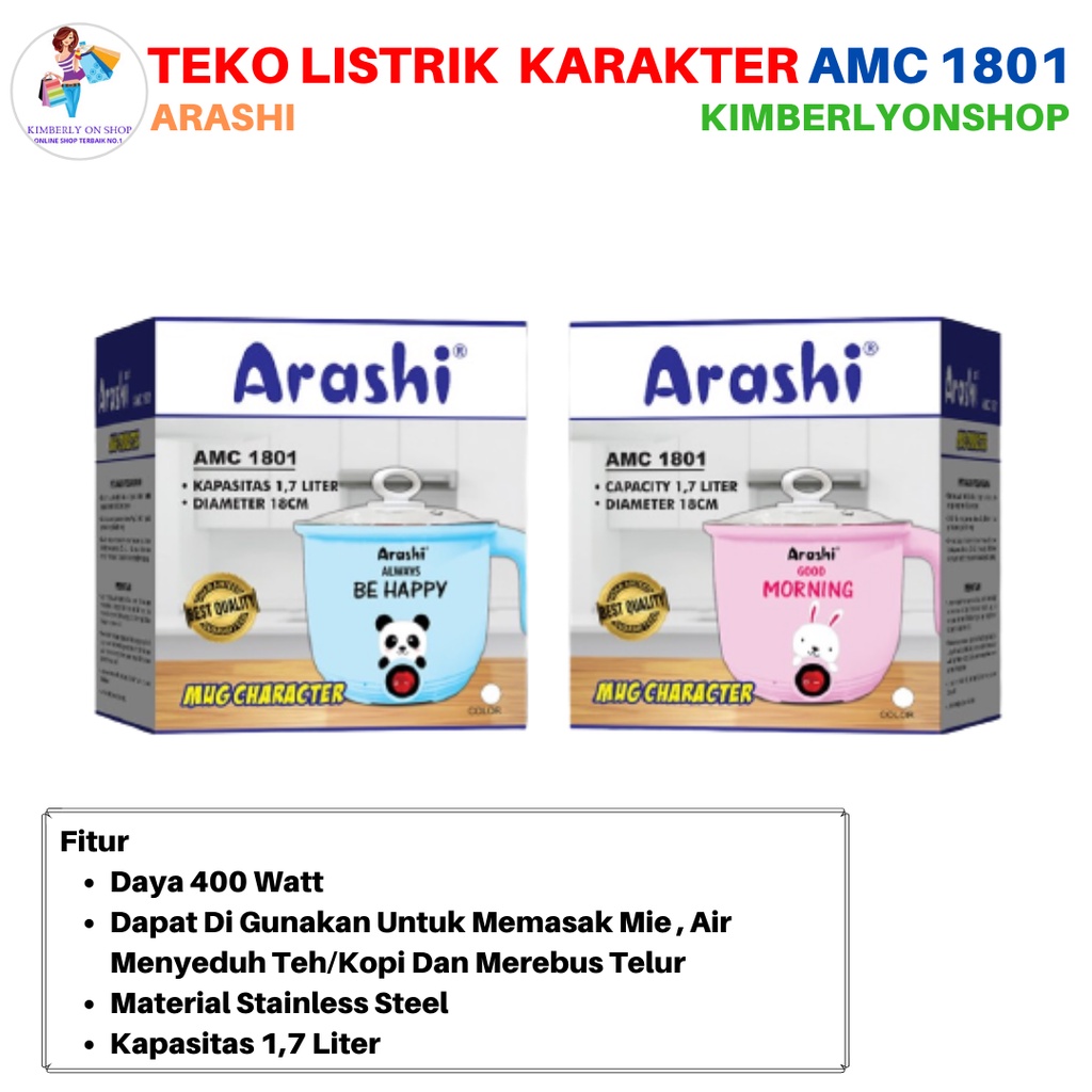 Teko Listrik Pemanas Air Karakter 1,7 Liter AMC 1801 Arashi