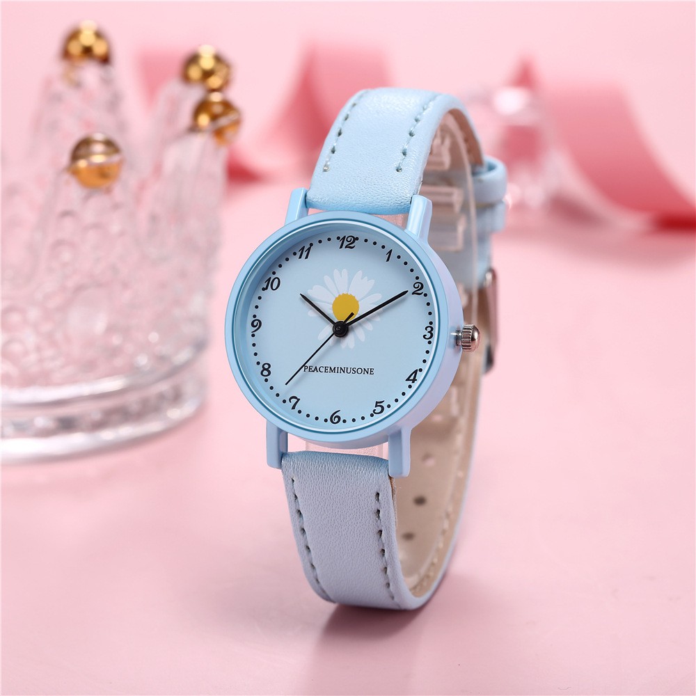 Jam Tangan Wanita Harajuku Strap PU Bunga Daisy Aksesoris Fashion Lucu Casual Import