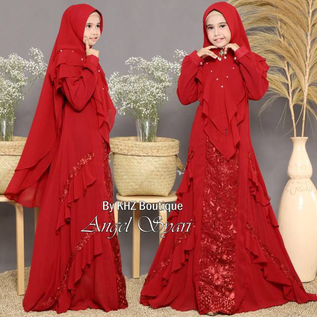 Gamis syari tanggung angel syari kids anak original khz real pict