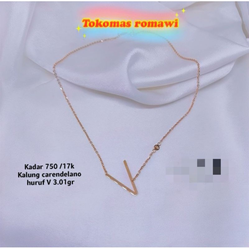 Kalung carendelano huruf V emas asli kadar 750 /17k - 3.01gr