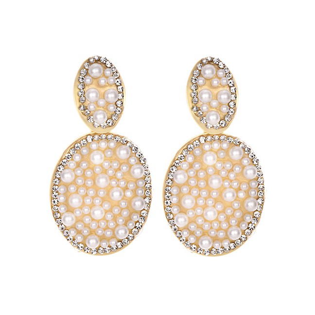 LRC Anting Tusuk Fashion Diamond Alloy Pearl Studded Geometric Earrings F71702