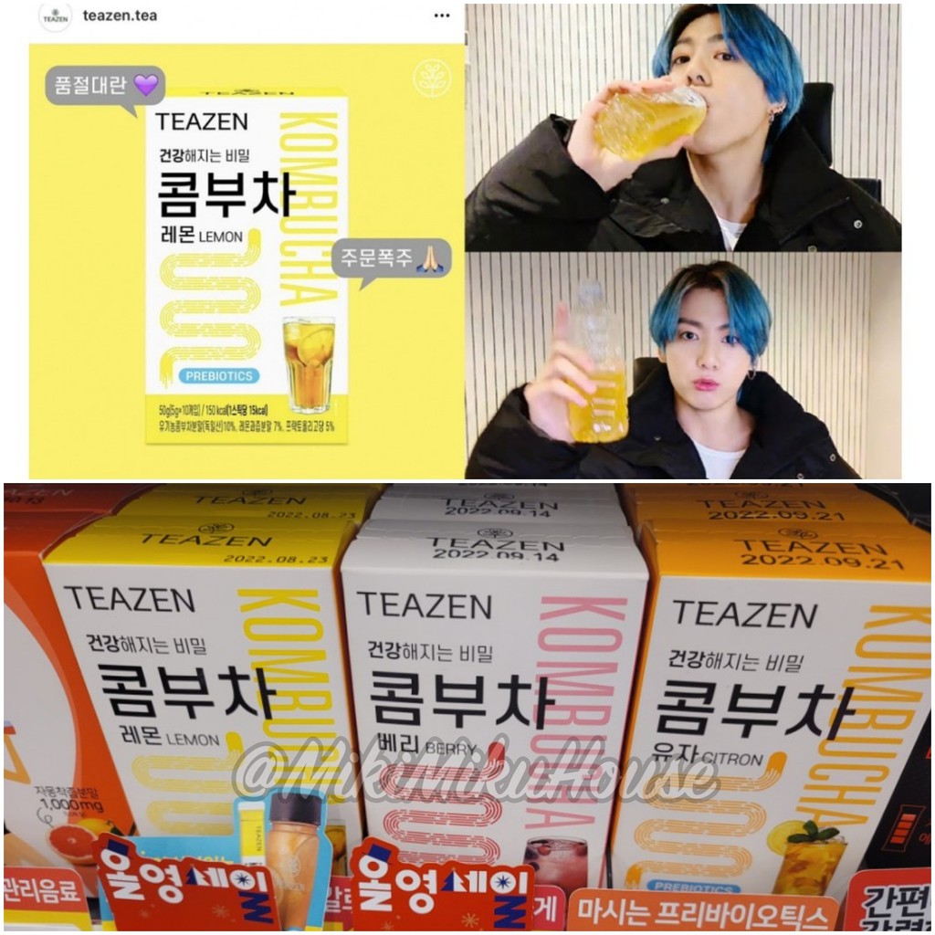 BTS JUNGKOOK TEAZEN Kombucha Lemon 10 / 30 STICKS KOREA KOREAN TEH BOTOL BOTTLE SET PCS CITRON