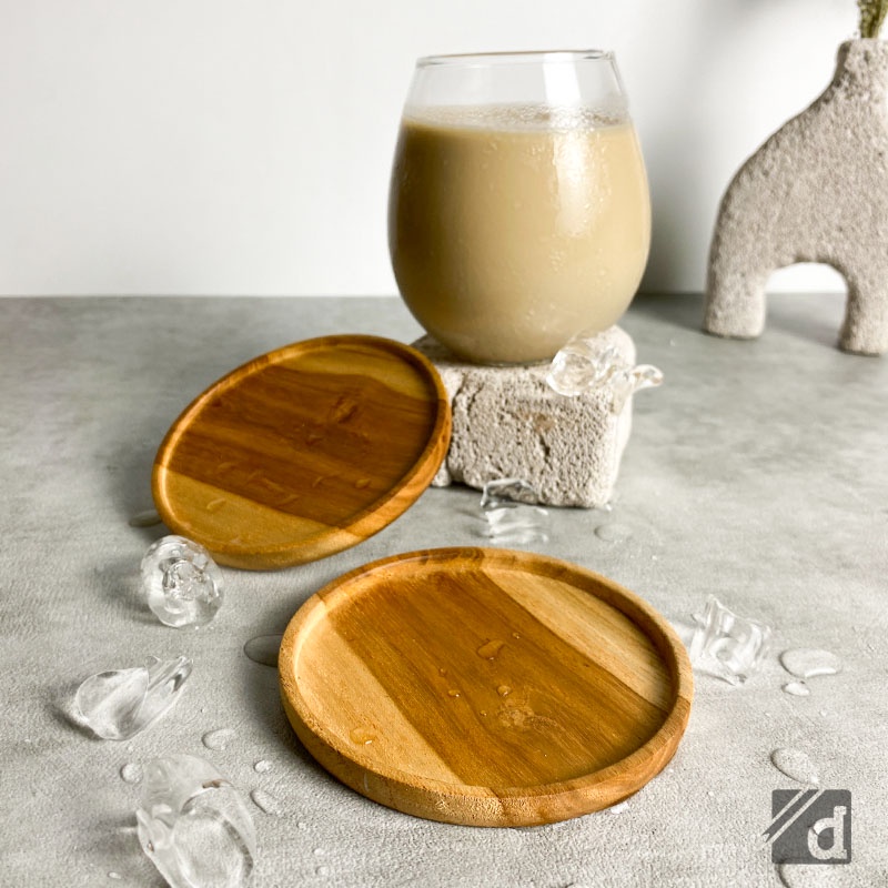 DADALALA Coaster Kayu / Coaster Aesthetic Untuk Tatakan Gelas Bahan Kayu Jati Diamater 10 Cm - 2 Varian Model