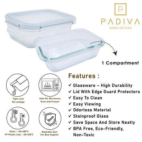 Padiva 640ml (2pcs) Glassbox, 1 compartment - GBP640S