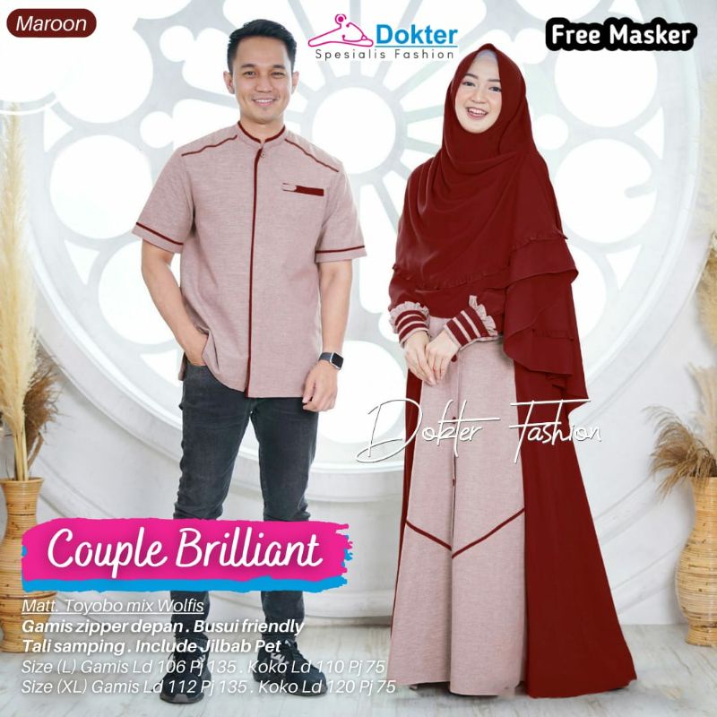 Couple Briliant setelan gamis koko keren baham toyobo mix wolfis best seller