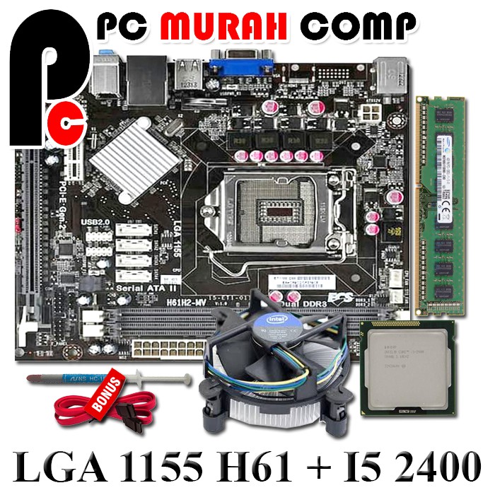 MAINBOARD MOBO MATHERBOARD LGA 1155 H61 I5 2400 RAM 4GB DDR3 FAN