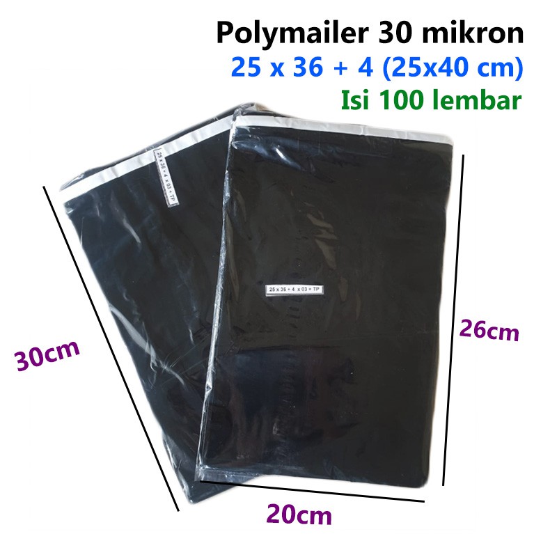 

100pcs Polymailer 25x40 cm / Amplop Plastik dengan Seal warna Hitam / Plastik Packing