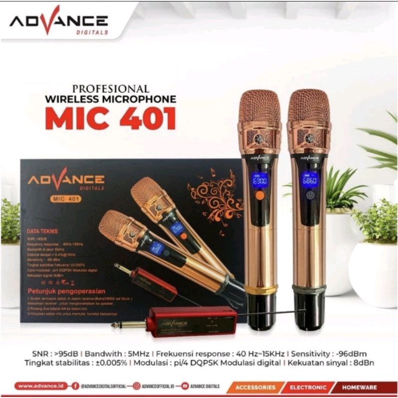 mic wireless double advance 401 microphone advance 401