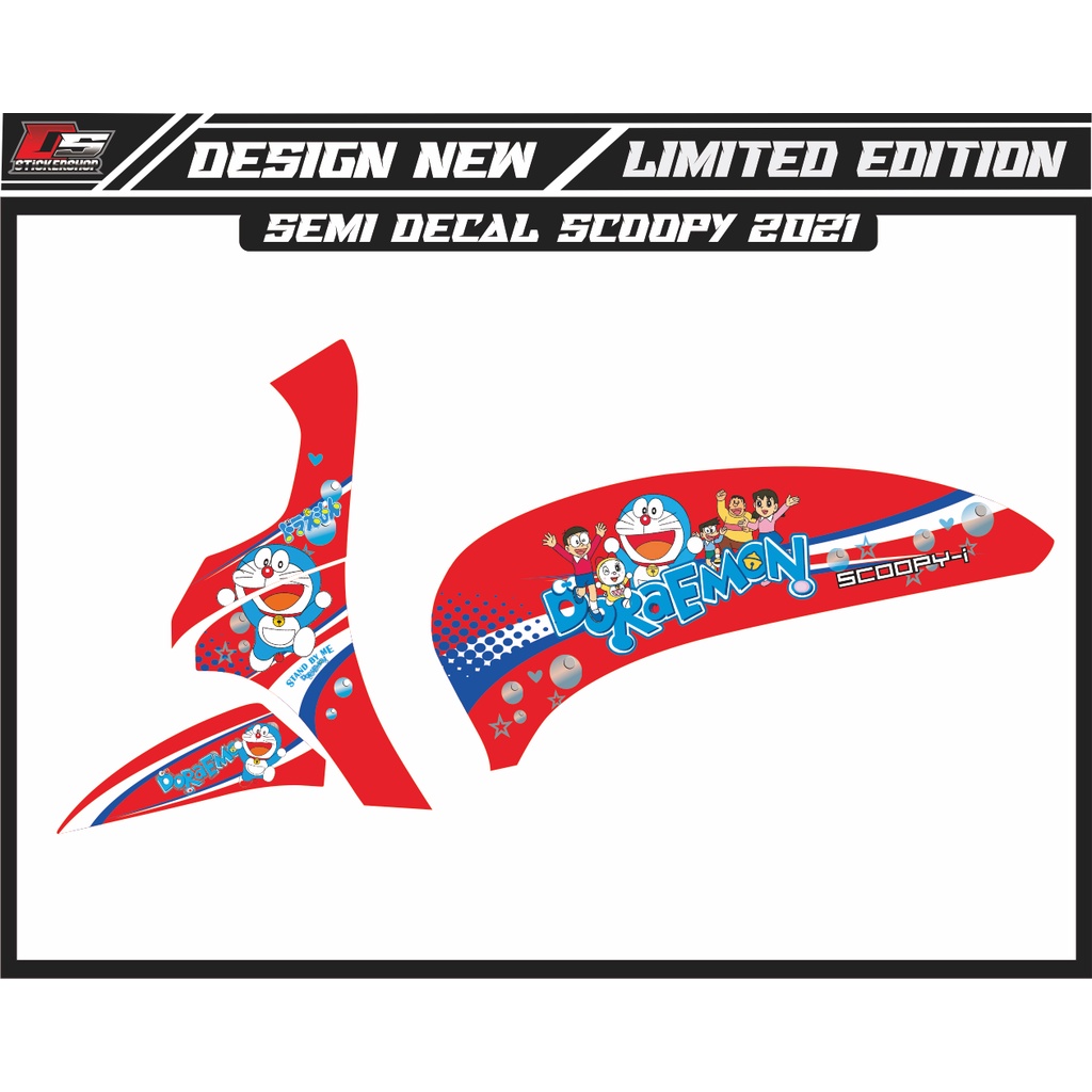 STRIPING SEMI DECAL SCOOPY 2021 CONCEPT DORAEMON SIMPLE LIS WARNA MERAH