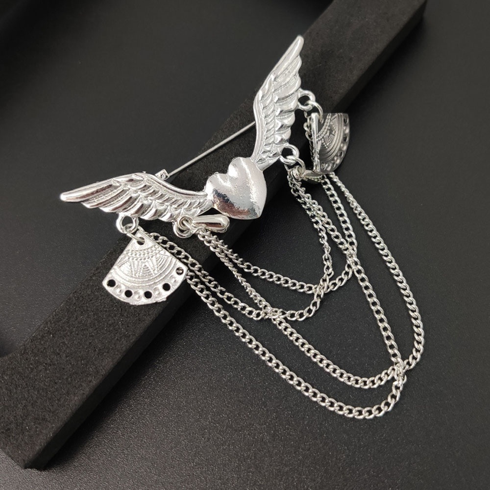 Needway  Men's Suit Jewelry Vintage Brooch Pins Fashion Accessories Chain Heart-Shaped Angle Wing Retro Lapel Pin British Style Brooches/Multicolor