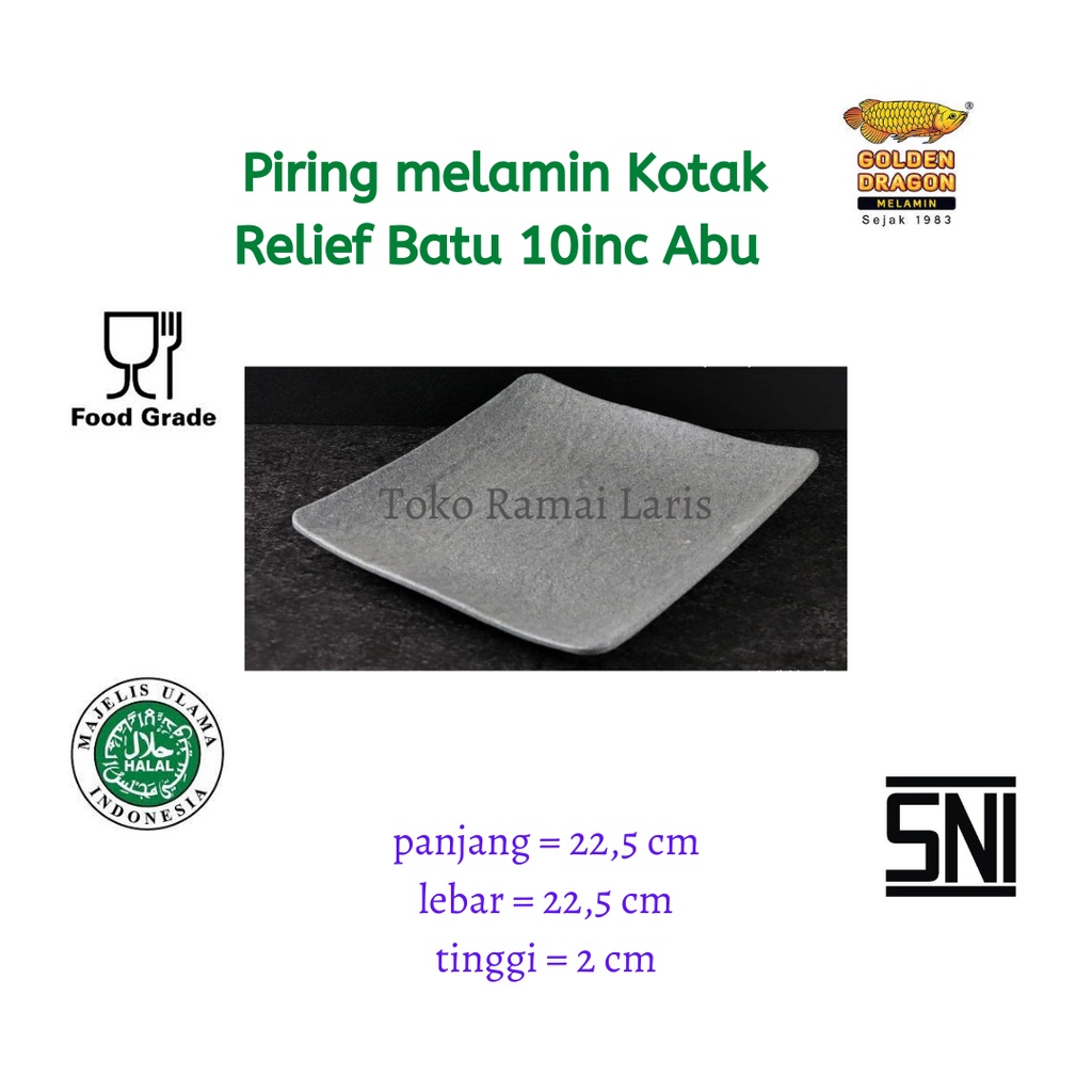 PIRING SAJI CANTIK P6910A Piring melamin Kotak Relief Batu 10inc Abu-abu Stone Golden Dragon