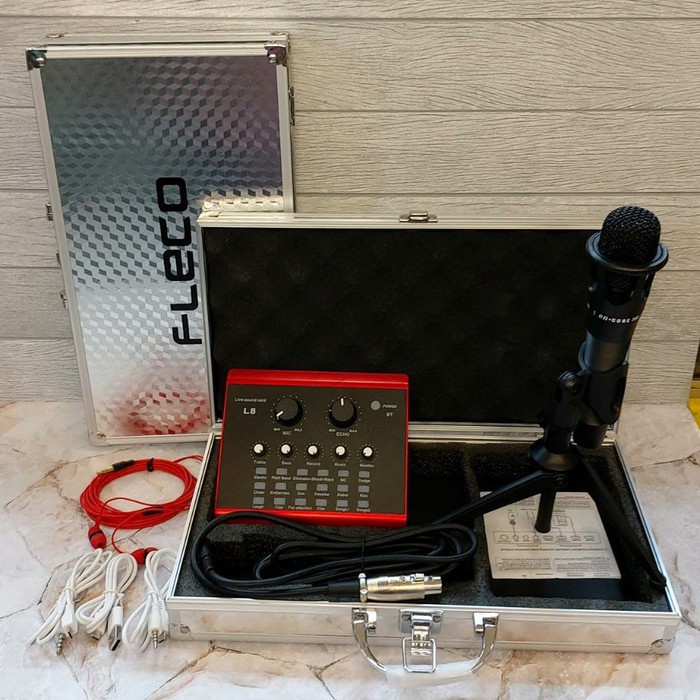 Paket Mic Condenser Fleco L8 - Microphone Youtuber Lengkap