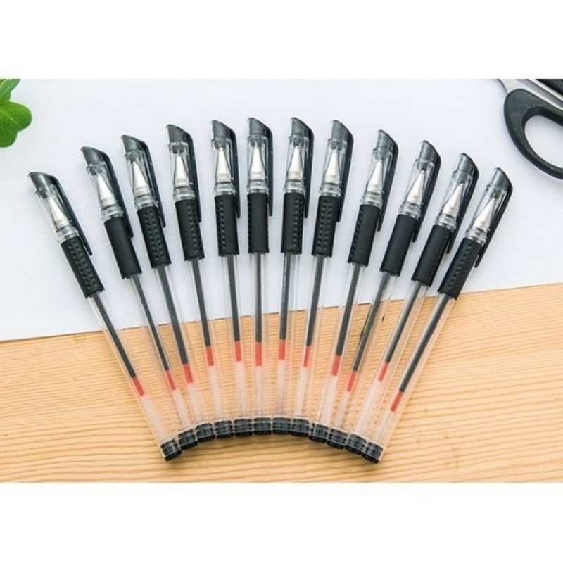 Pulpen gel hitam ISI 12pcs - Pulpen hitam khusus hitam - pen pena pulpen hitam