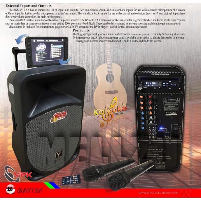 Speaker Portable Wireless VPK BNS 3815 AX With DVD Original 15 inch