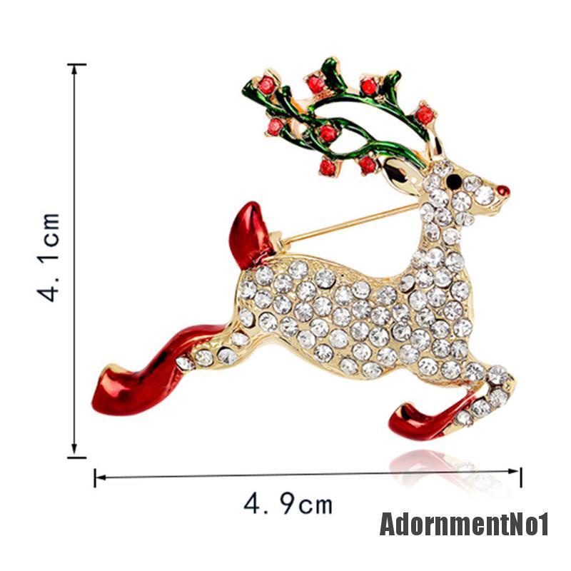 (Adornmentno1) 1pc Bros Pin Bentuk Rusa Natal Aksen Kristal Berlian Imitasi Warna Emas Untuk Wanita